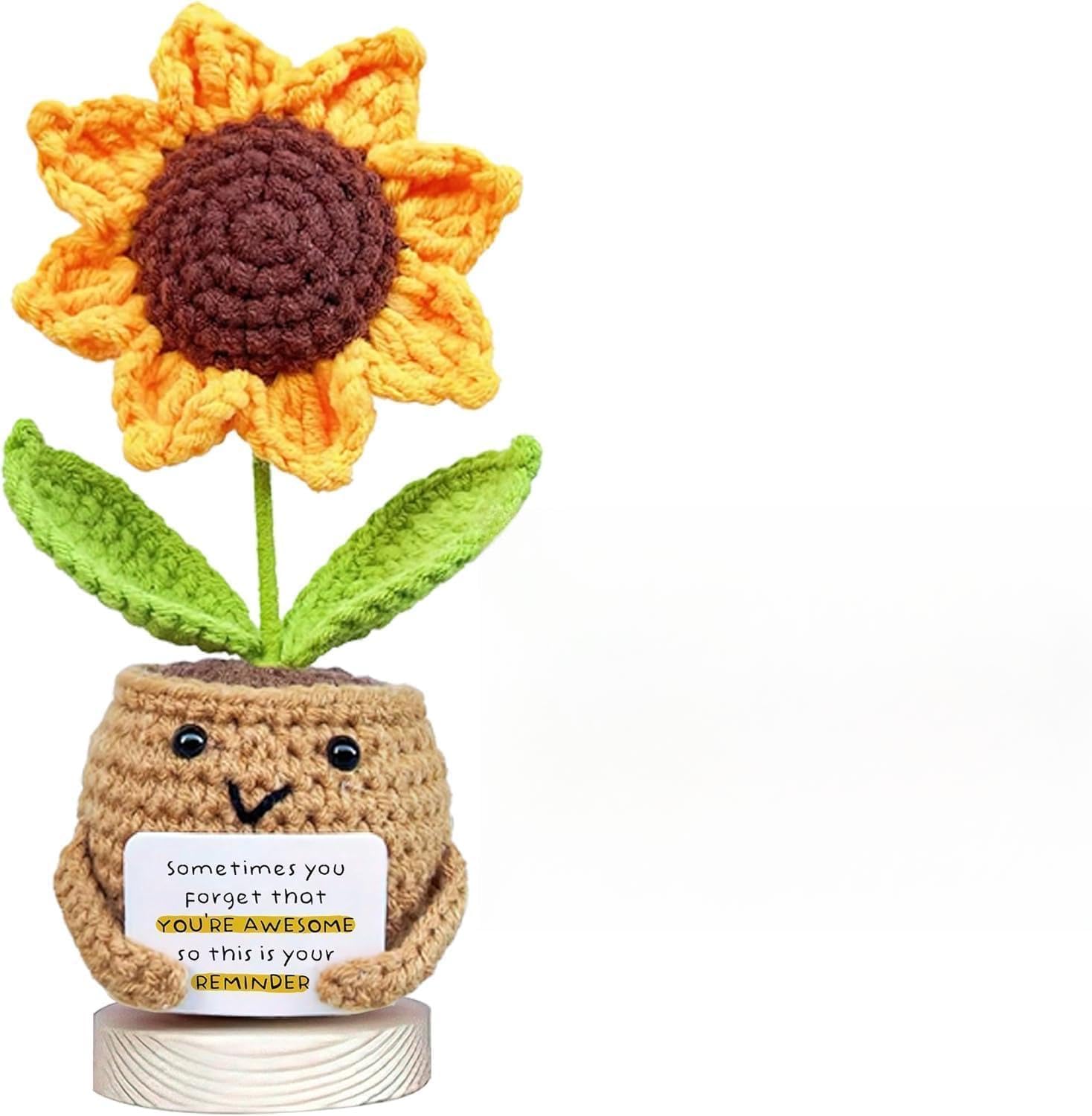 Velenti Women's Yellow Positive Sunflower Crochet Doll With Card - Inspirational Gift For With You're Awesome Message - Motivational Gifts For Sister, Teacher - Appreciation, Encouragement Gift, Friend Gifts