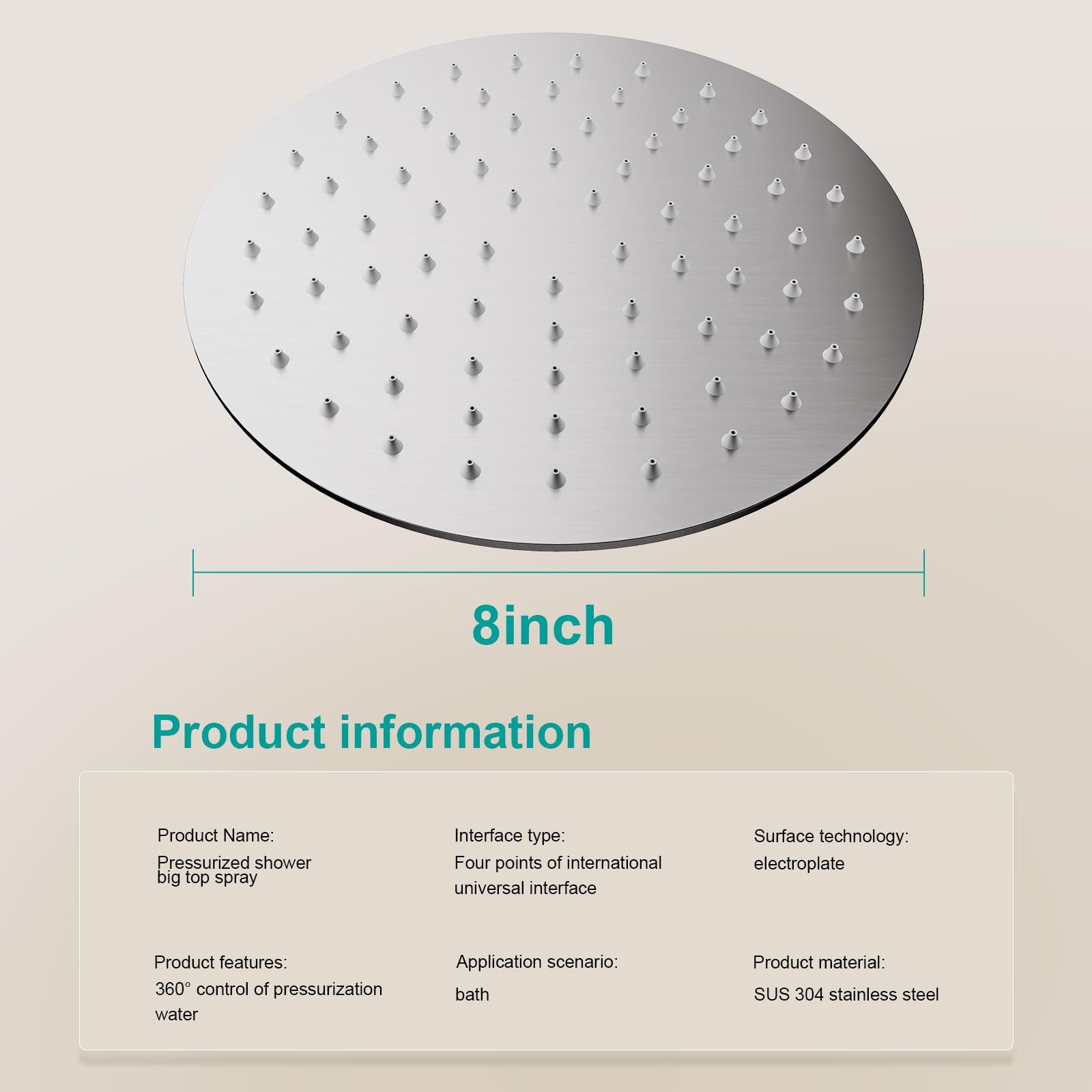 AULEEND All Metal Rain Shower Head - Heavy Duty Stainless Steel, Easy Install, High Water Flow, Ultra-Thin Modern Design for Bathroom (Brushed Nickel, 8)