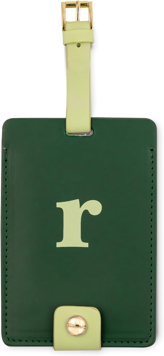 kate Spade New York Leatherette Etiqueta de equipaje inicial, R | Etiqueta de bolsa de colores Identificador de maleta con cierre de hebilla y solapa de privacidad con botón a presión para viajes y aeropuerto