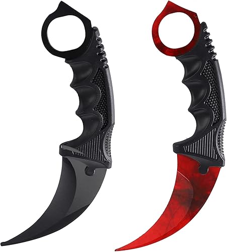 TOPOINT Paquete de 2 cuchillos Karambit sin filo sin filo con funda para principiantes (negro-rojo)