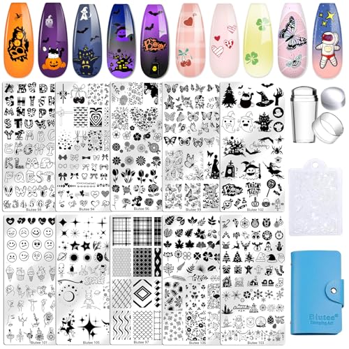 Biutee 10PCS Nail Art Stamping Plate Set Halloween Design Nail Stamping Kit