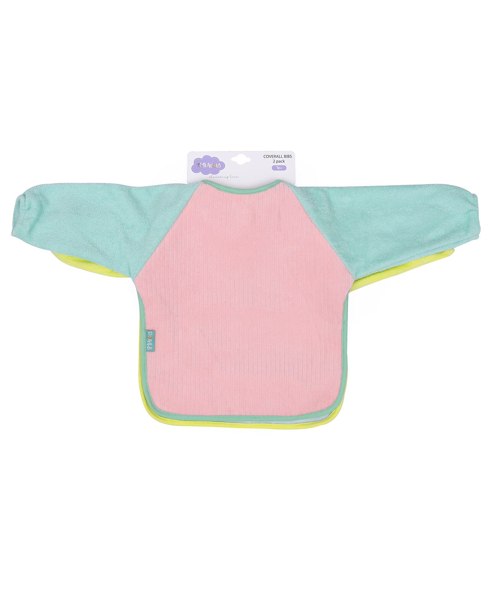 Mi Arcus Cotton Full Sleeve Water Resistant Coverall Feeding Bibs/Apron with Velcro Closure for Baby Boys Girls 9M -12 M(Pk of 2) - Pastel Multi 3