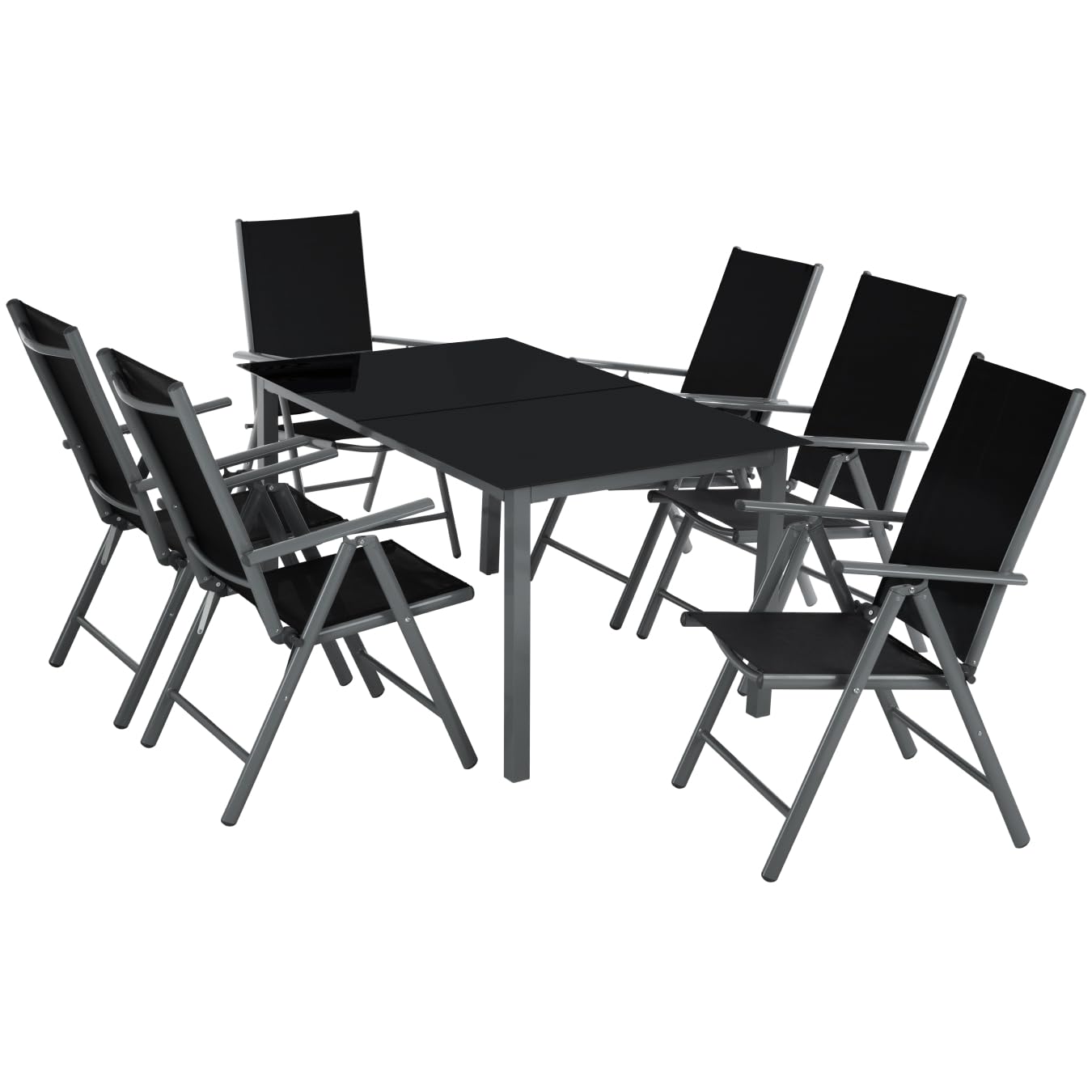 TecTake® Conjunto Muebles Jardín Exterior 7 Piezas, Mesa y Sillas Terraza con Estructura de Aluminio, Sillas Plegables y Reclinables, Impermeables, Vidrio de Seguridad, Tela Transpirable - Antracita