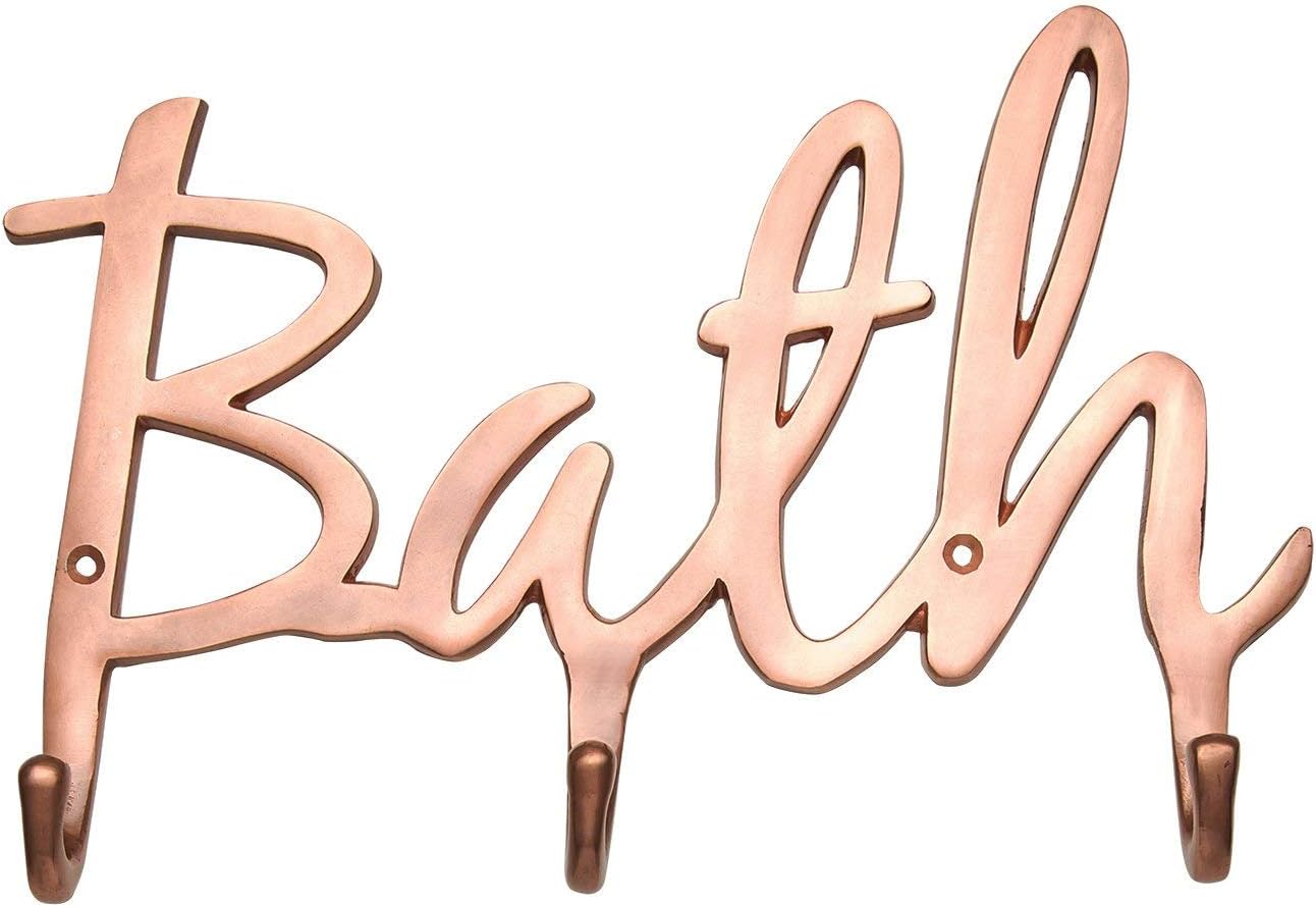 Modern Wall Mounted “Bath” Bathroom Towel Hooks – Contemporary Bath Towel Holder 3 Sturdy Hooks – Wall Hooks Rack for Towels, Robes, Bathroom Accessories - Luxury Font Design, 3 Bath Towel Hooks