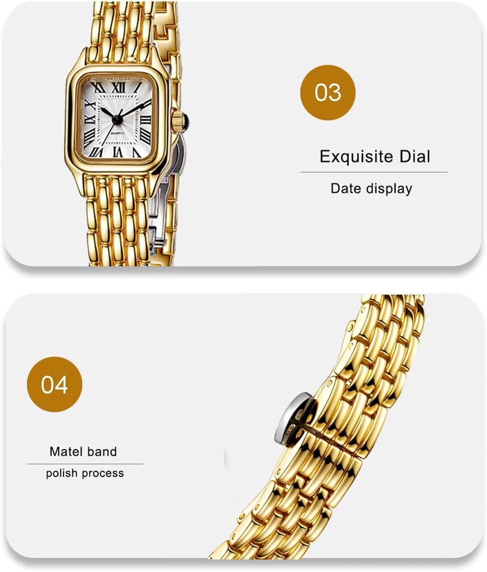 ADSBIAOYE Gold Watches for Women with Square Roman Dial Vintage Small Bracelet Ladies Quartz Wrist watchs Water Resistant - Image 5