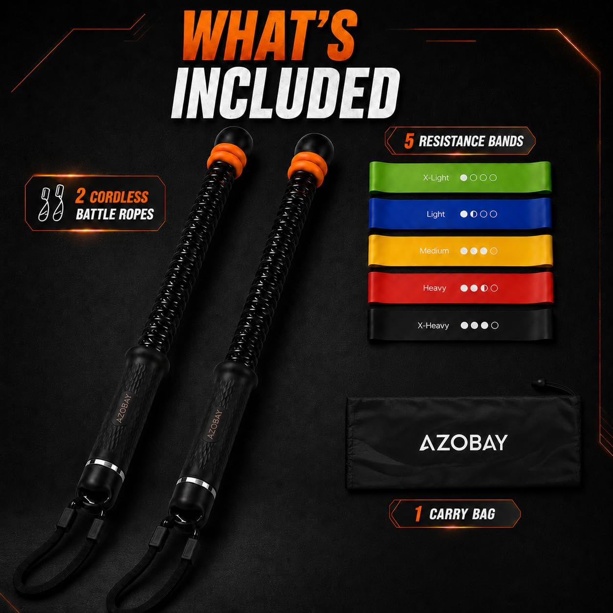 Ropeless Battle Ropes Set with Resistance Bands, Portable Cordless Battle Ropes for Home Gym, Full Body Spring Workout Rope for Fitness & Strength Training