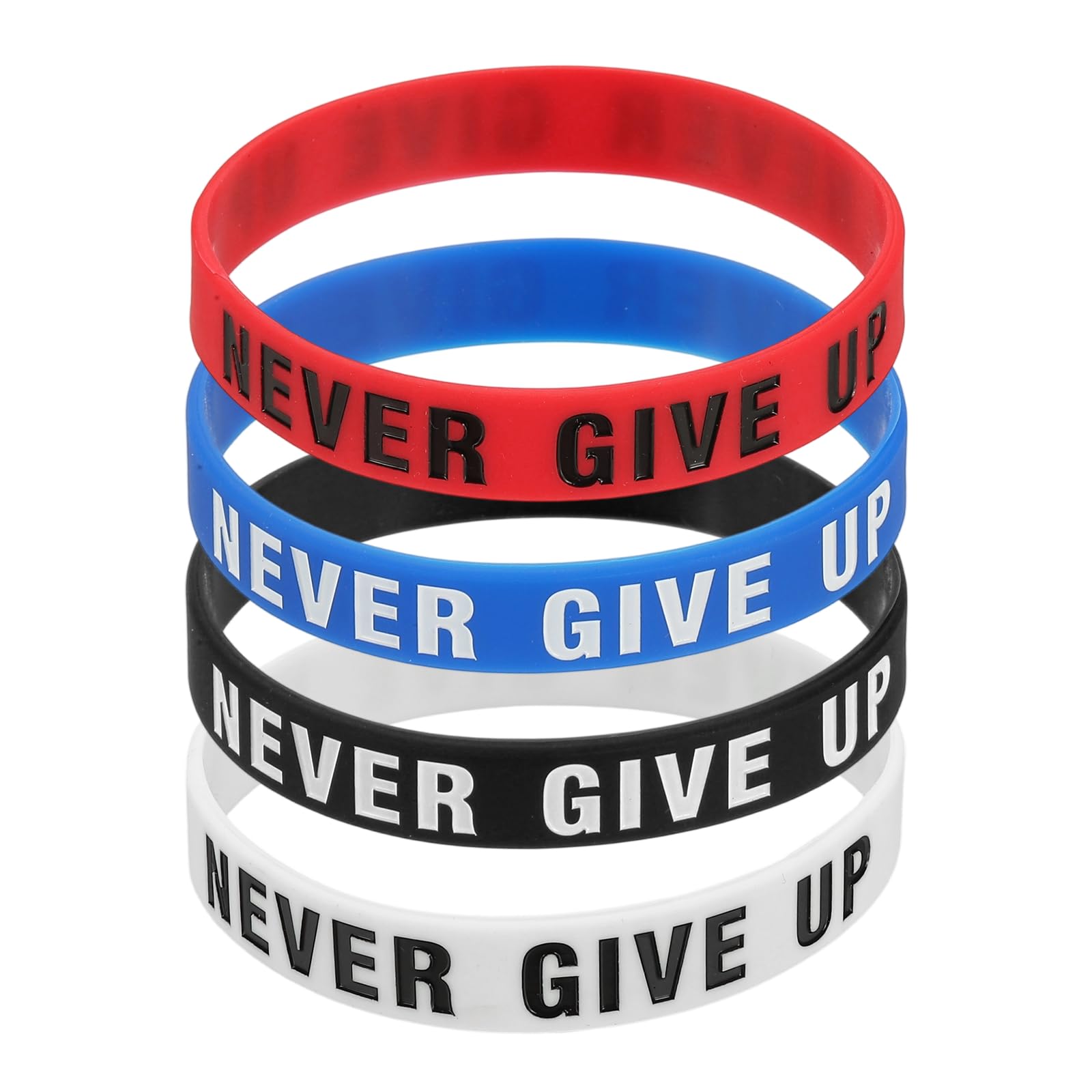 PATIKIL 4Pcs NEVER GIVE UP Motivational Wristbands, Personalized Bands with Text Silicone Wristbands Custom Rubber Bracelets for for Fitness Workouts Exercise Basketball, Multicolor โ image 1