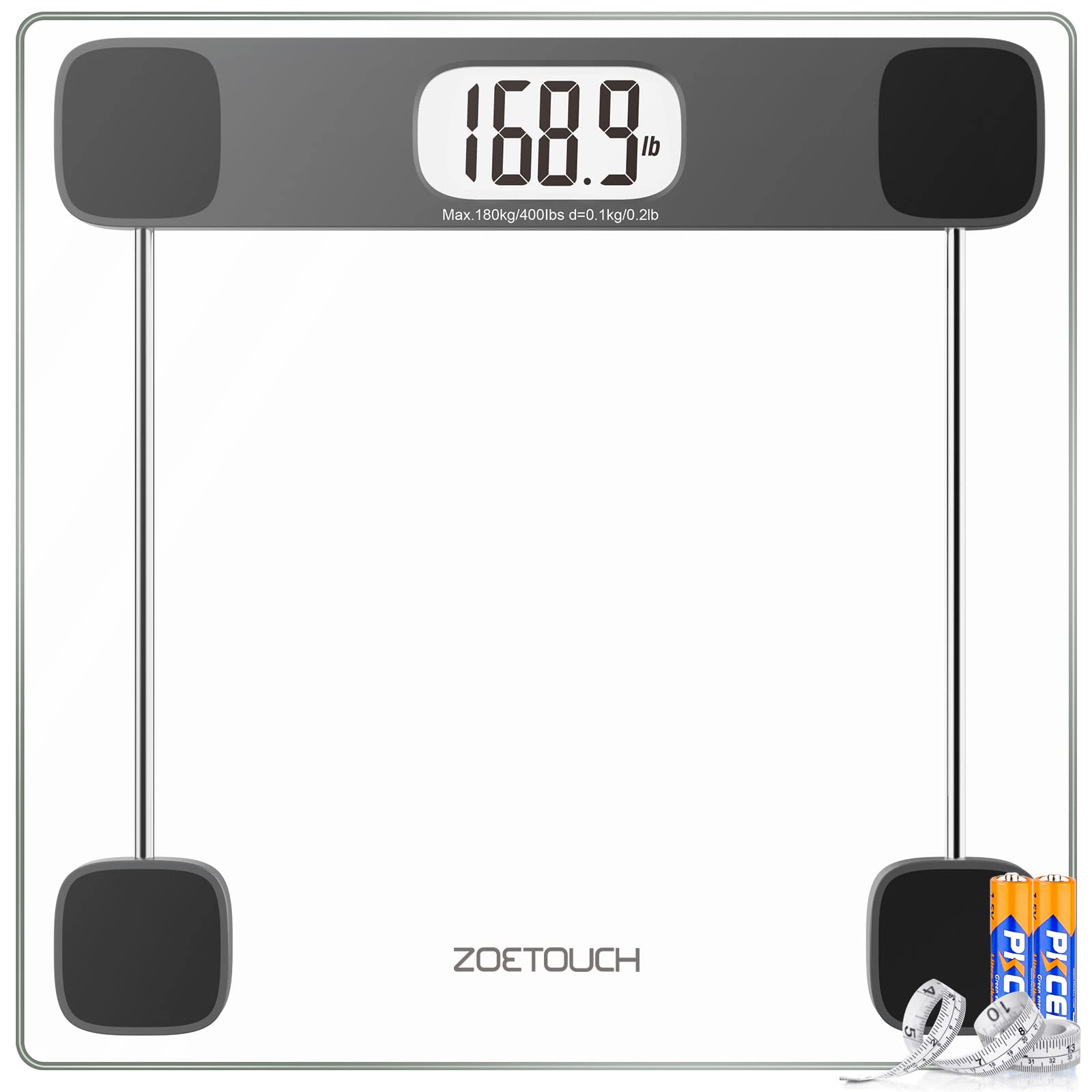 ZOETOUCH Digital Body Weight Scale, LCD Display, 400lb, 4 AAA Batteries and Tape Measure Included, Tempered Glass-image-24