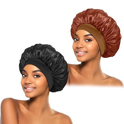 Miniatura 23 de 2 gorros de satén para dormir, gorros de seda para el cabello, banda elástica suave, gorro de seda para dormir, envoltura para el cabello para mujer
