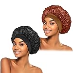 ZHENSILK 2Pcs Silk Bonnet for Sleeping, Satin Hair Bonnets, Soft Elastic Band Silk Sleep Cap, Hair Wrap for Women (Color-H Black+Brown)