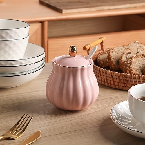 Miniatura 46 de Sweejar Royal Ceramic - Recipiente de azúcar de 8 onzas con cuchara y tapa, recipiente de sal de porcelana para sal, soporte para azúcar