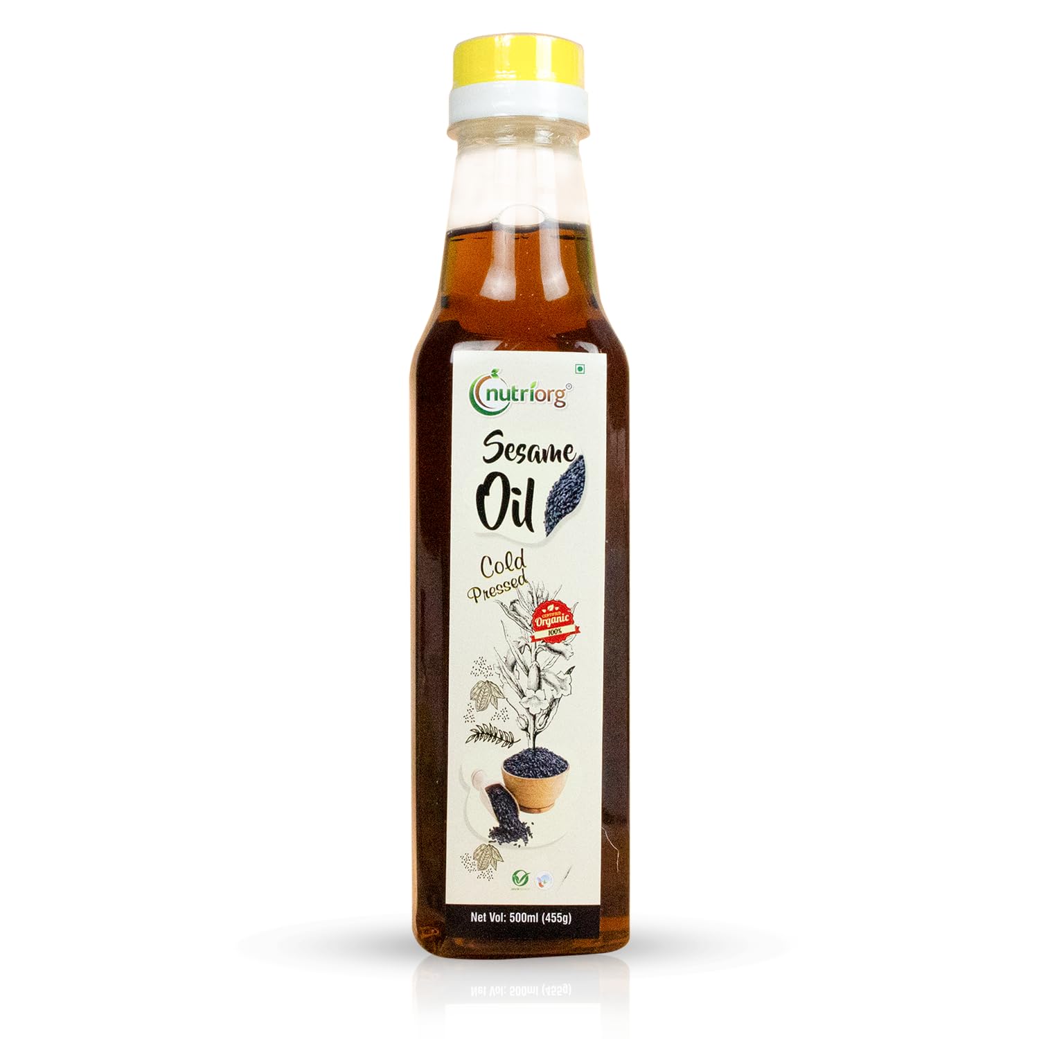 Nutriorg Organic Cold Pressed Black Sesame Oil 500ml | Kachi Ghani | Wood Pressed | Unrefined & Chemical-Free | Rich in Vitamin E & Antioxidants | Ideal for Cooking, Oil Pulling, Hair & Skin Care | Pure Gingelly Oil
