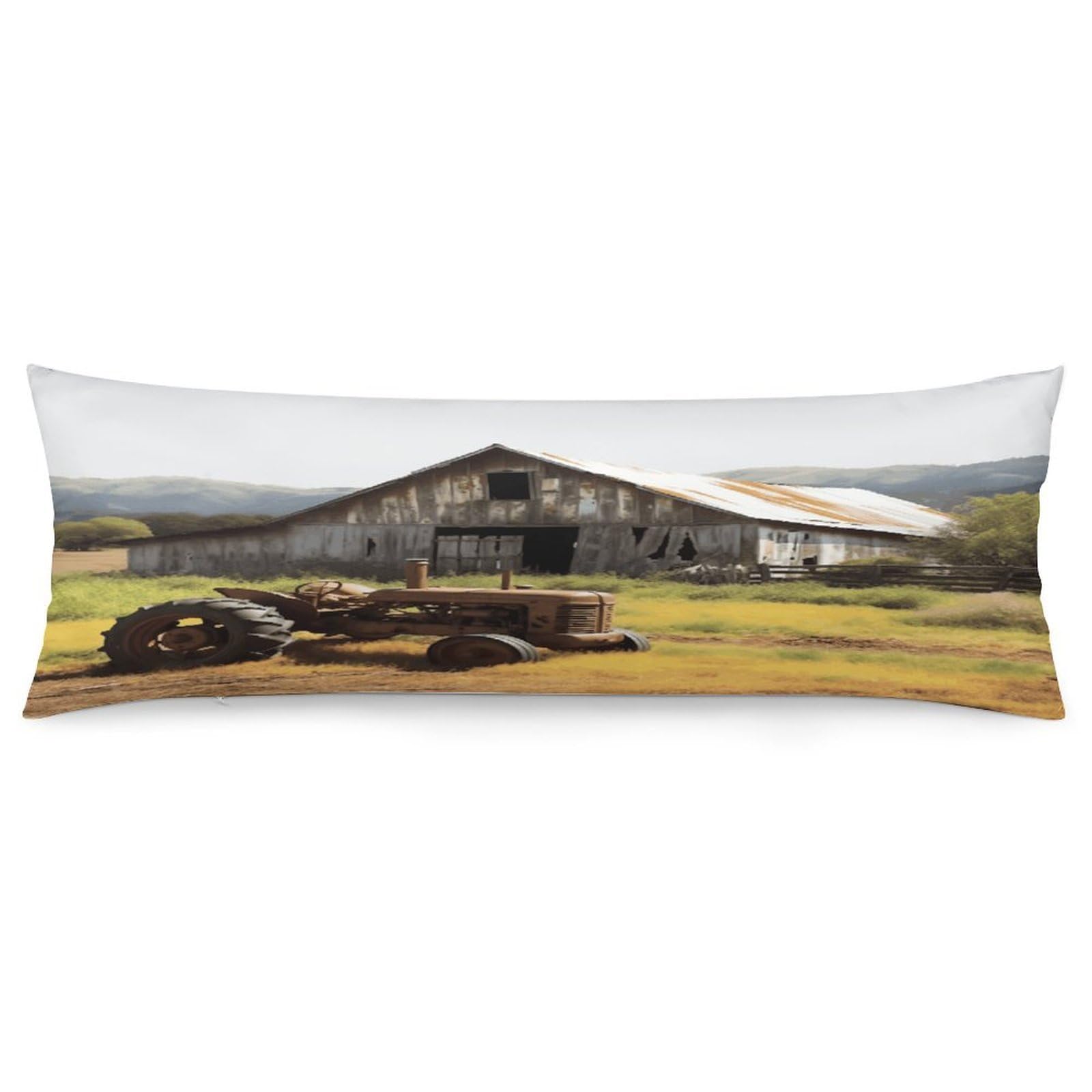 Old Wooden Barn with Rusted Tractor Pillowcase Long Body Pillow Cover Soft Decorative Body Pillow Case Breathable Large Pillowcase Cute Cozy Pillow Protector for Bed Sofa Couch Room 18.9 X 53 Inch