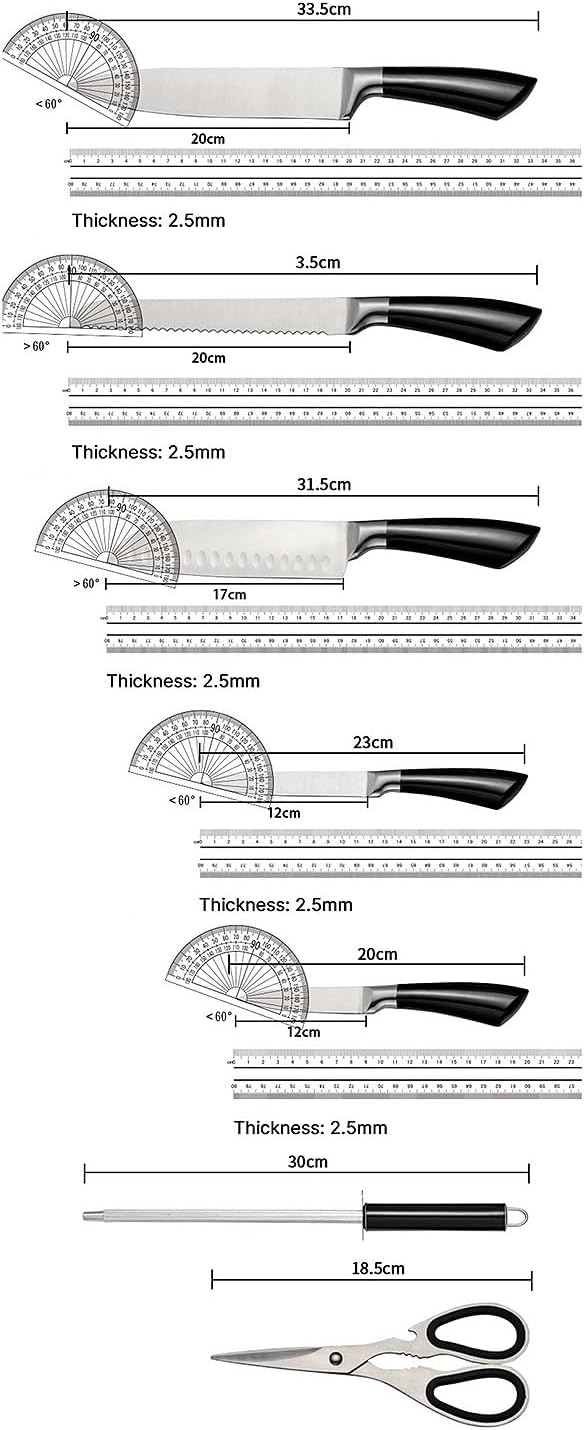 DAXXIN Kitchen Knife Sets, 8PCS Kitchen Knife Holder Set Stainless Steel Chef Knife Professional Boning Knife Set Scissors Kitchen Tool Japanese Knife(Red), ZJH6868