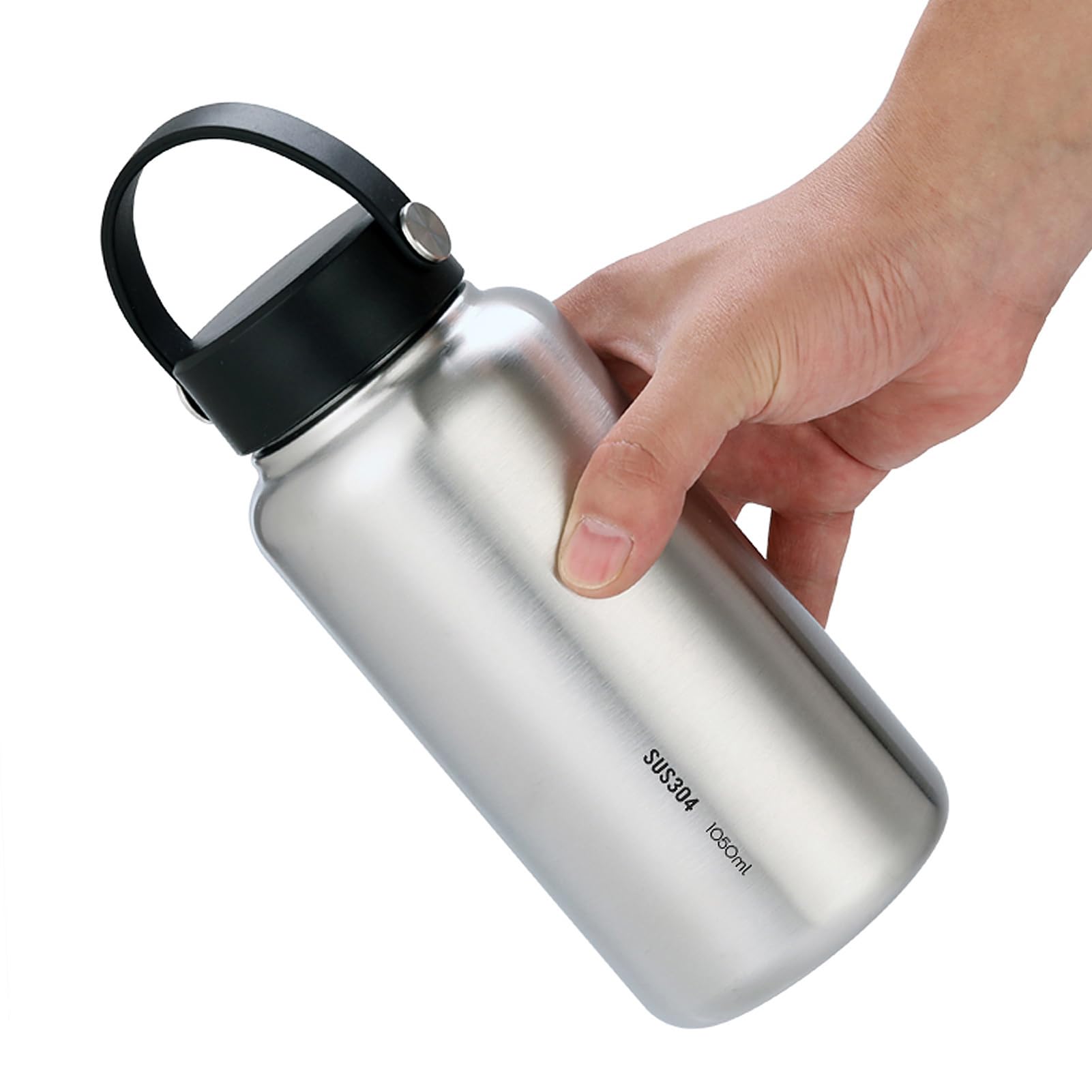 HUIOP 1050 ml Edelstahl-Wasserflasche, auslaufsicher, Sportflasche mit 750 ml Wasserbecher für Outdoor, Camping, Wandern, Sportflasche