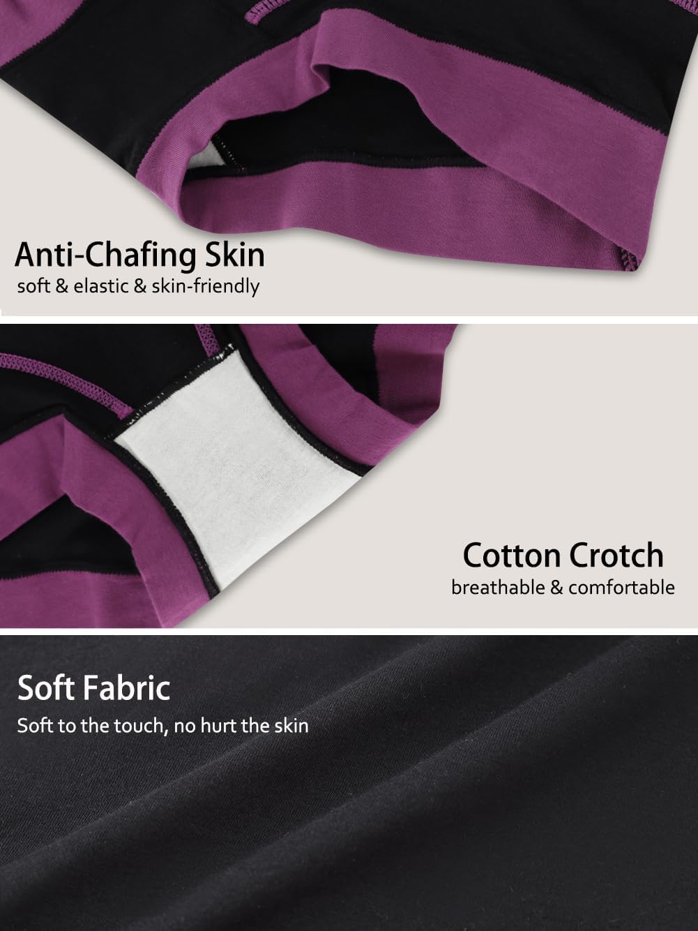 Boy Shorts Underwear for Women - High Waisted Cotton Boxers Briefs Sleep Stretch Panties 4 Pack - Image 4