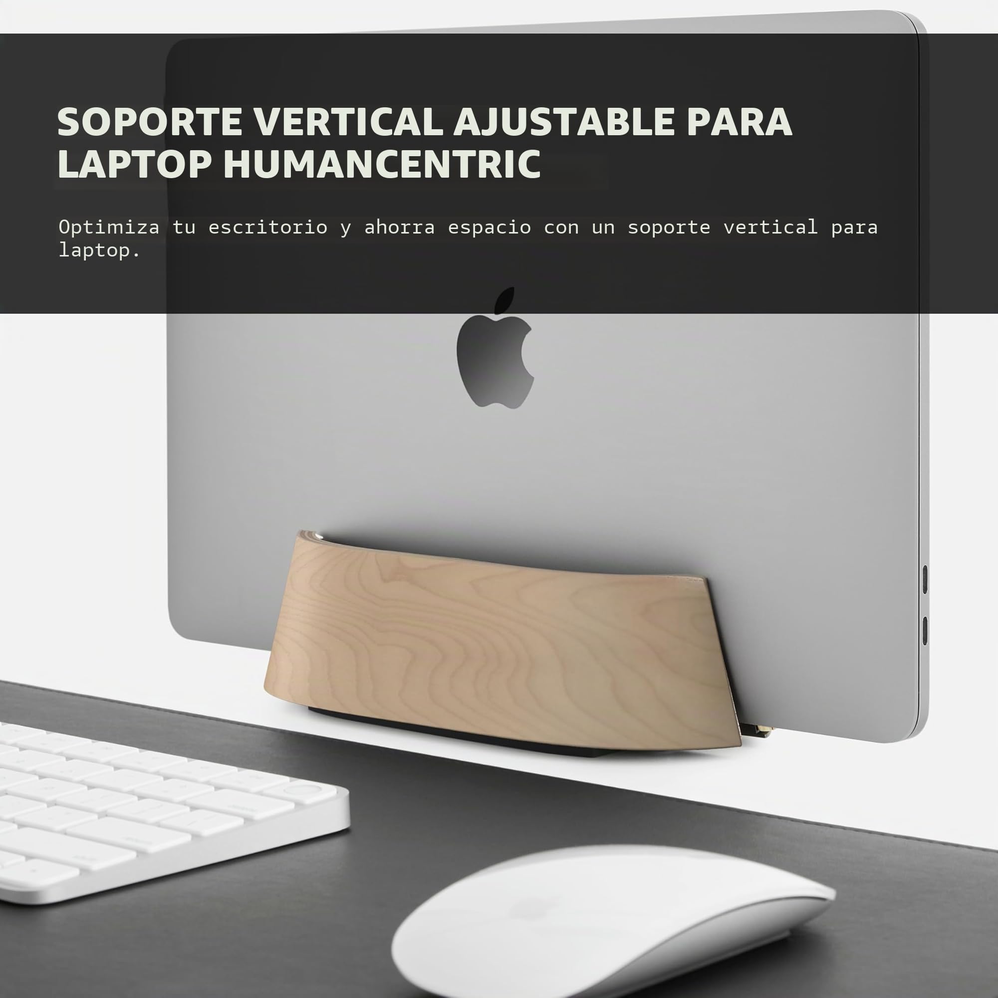 HumanCentric Soporte Vertical para Laptop Soporte Ajustable y Muelle, Soporte Vertical para Laptop para MacBook Pro y Otros portátiles de 0.5 a 1.5 Pulgadas, Madera de Nogal Negro