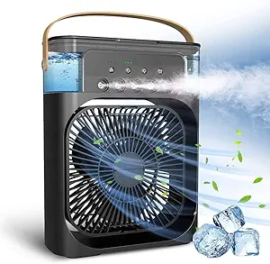 Exxelo 10 Year Warranty Portable Air Conditioner Fan 3 Wind Speeds 600ml Air Humidifier 7s LED Night Light Personal Cooling Fan Air Cooler Ice Air Cooler Fan Sprays for Small Room Office Desktop SU65