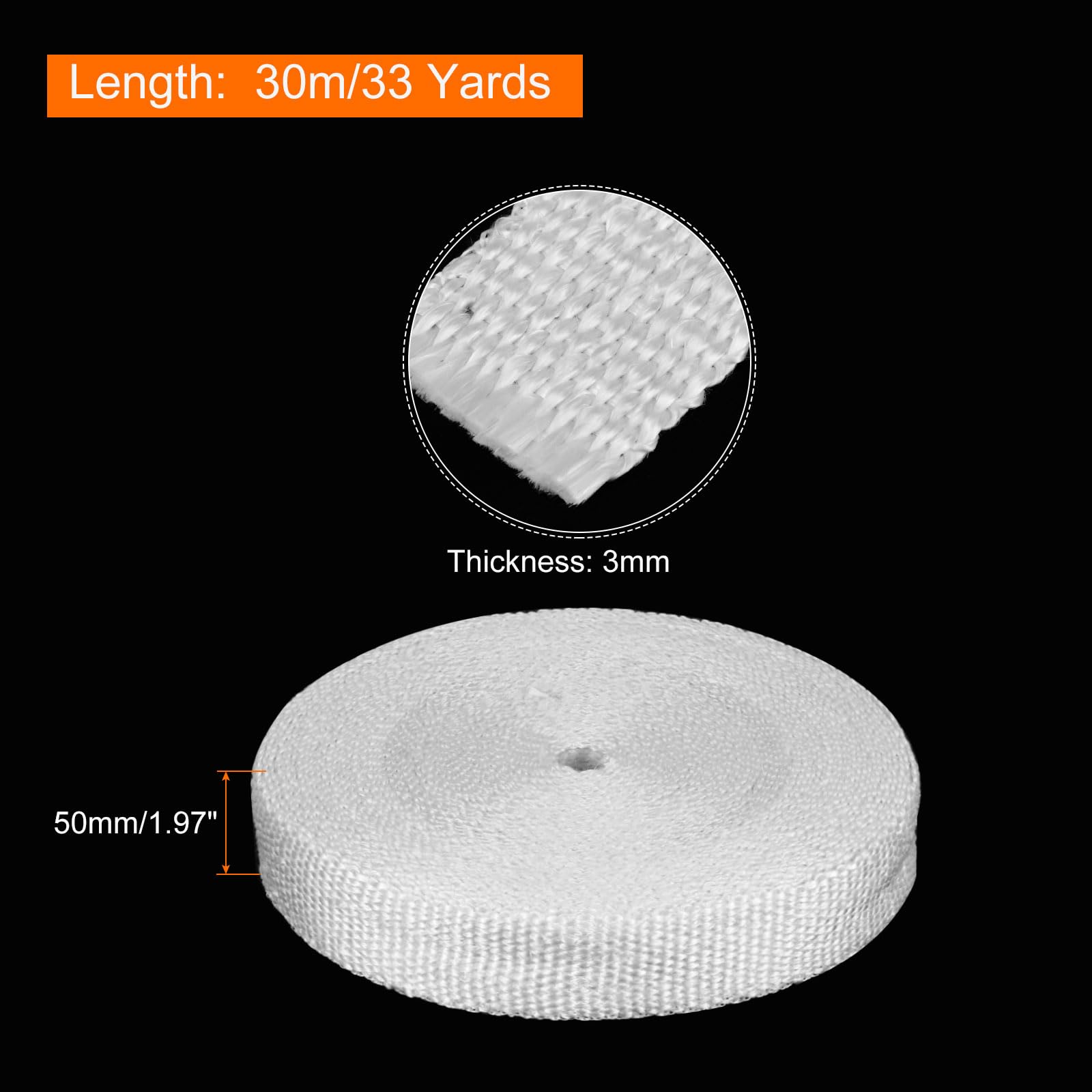 QUARKZMAN 1Pcs Cinta de Tela de Fibra de Vidrio 30m(33 Yardas) x50mmx3mm Malla de Fibra de Vidrio de Vidrio Tejido de Tela de Fibra de Vidrio Cinta de Aislamiento