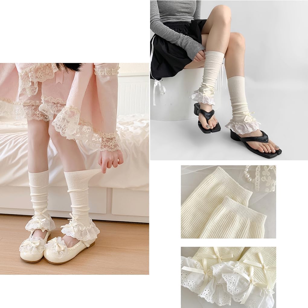 Knitted Flared Leg Warmers Lace High Leg Sleeve Socks Bowknot Leg Cover High Socks