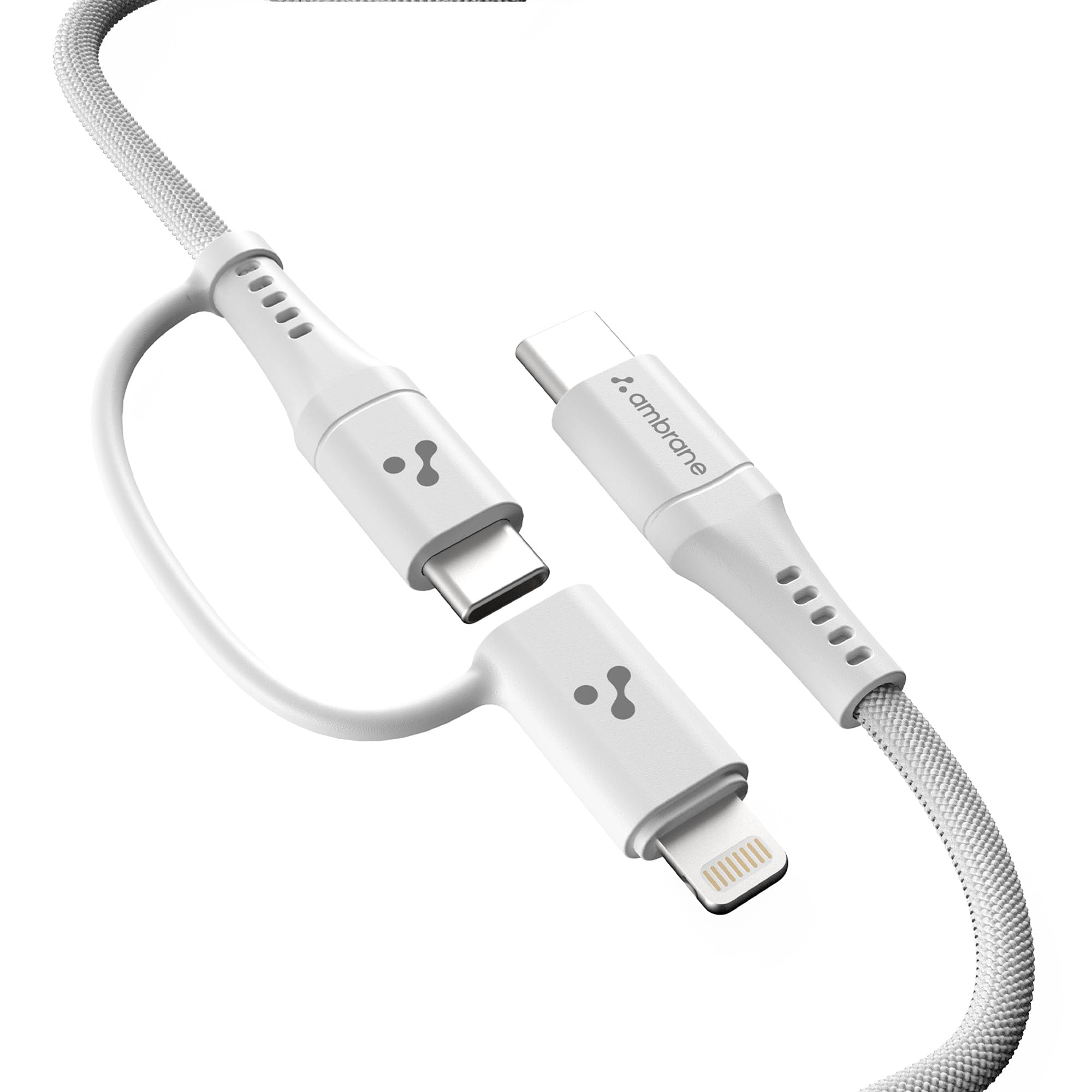 Ambrane 2 in 1 MFi Certified Cable | 60W Type-C & 27W iPhone Fast Charging | Type-C to Lightning, USB-C to USB-C | Compatible with iPhone, Android, La...