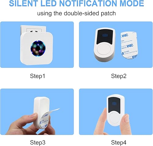 Miniatura 6 de HUWOO Timbre inalámbrico impermeable para puerta, timbre para hogar, oficina, negocios, aula, luz LED de 7 colores que funciona a 1000 pies, 55