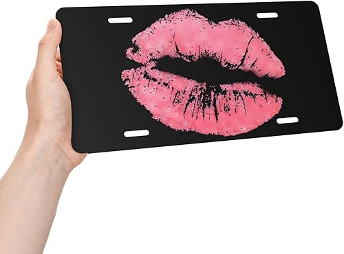 Miniatura 3 de Vintage Kiss - Placa de matrícula de aluminio con diseño de labios rosados, cubierta de metal para placa frontal de automóvil, accesorio de