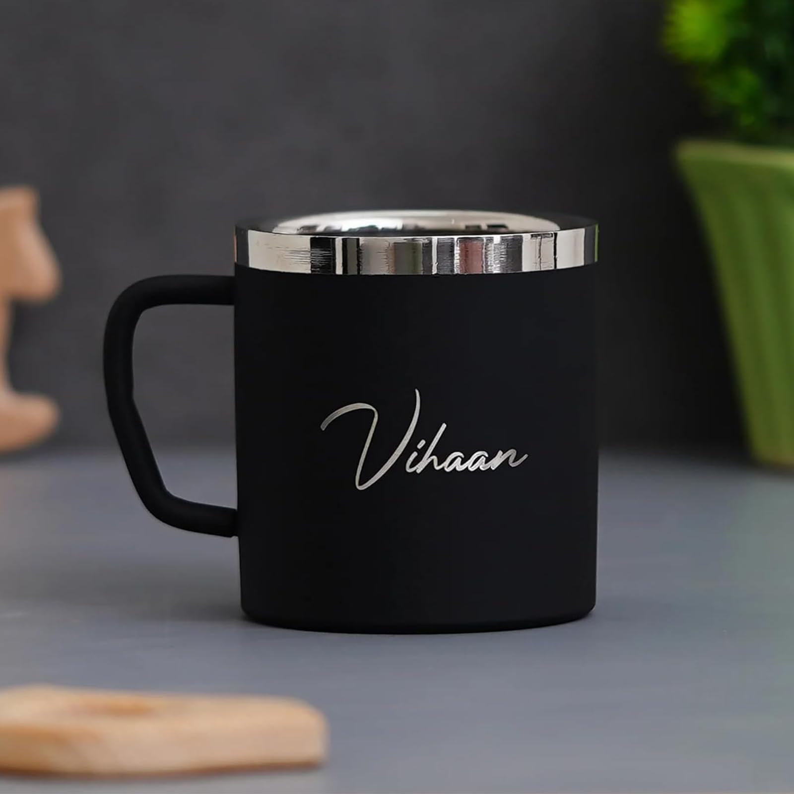 Personalized Name Stainless Steel Mug 250 ml | Custom Steel Coffee & Tea Mug | Gift for Men & Women (Black)