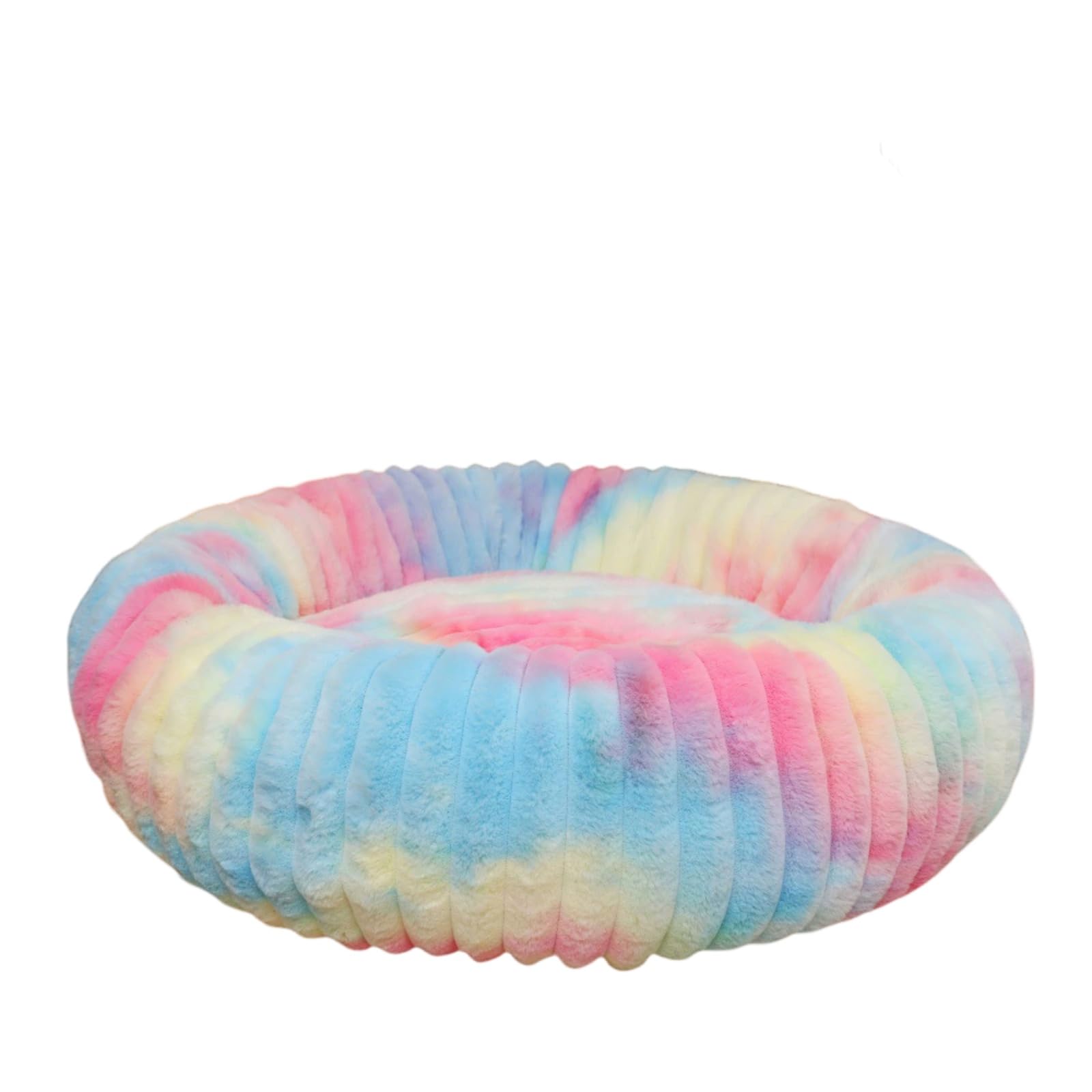 Mateju Plush Donut Pet Bed, Fluffy Pet Cushion Thick Warm Soft Plush Dog Cat Bed for Indoor Stripe Style Calming Puppy Kitten Petbed with Non Slip Bottom, for Small Medium (Colorful,60cm)