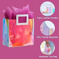 Vista 7 de VUOJUR 2 bolsas de regalo holográficas pequeñas de 8.3 pulgadas con papel de seda - orquídea