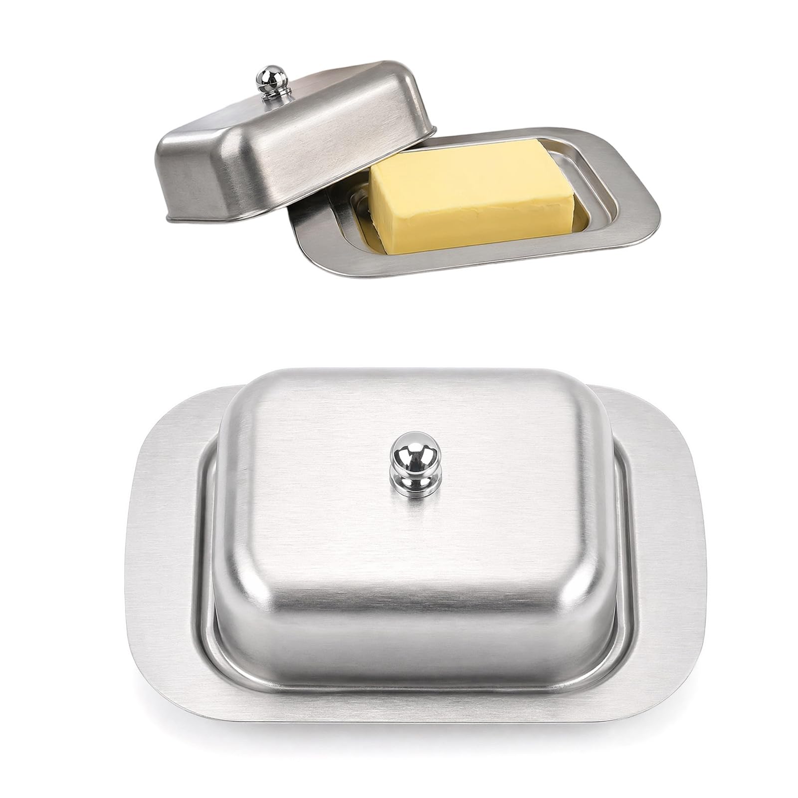 Stainless Steel Butter Dish, 7.28x4.8inch Lidded Recyclable Cream Keeper