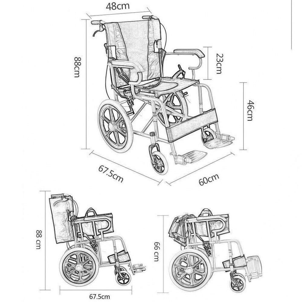 Silla de Ruedas Autopropulsable,Silla de Ruedas Silla de Viaje Portátil Discapacitados Ancianos Silla de Ruedas Manual Ligera/Red