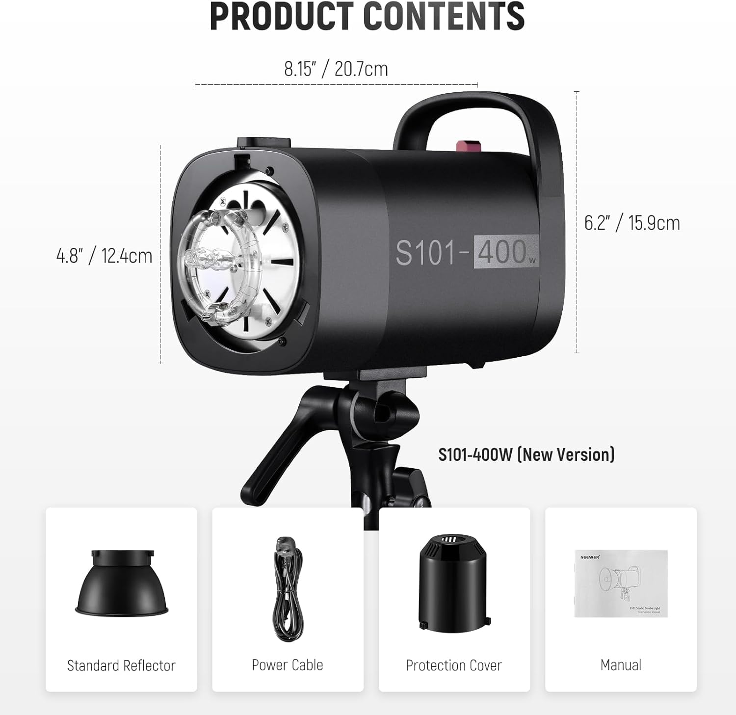 NEEWER 800 W Studio Monolight lampa błyskowa zestaw (2 szt.), S101-400 W 5600 K Studio Flash z lampą nastawczą 150 W/Bowens Mount/Softbox/stojak/reflektor/RT-16 wyzwalacz/torba do fotografii