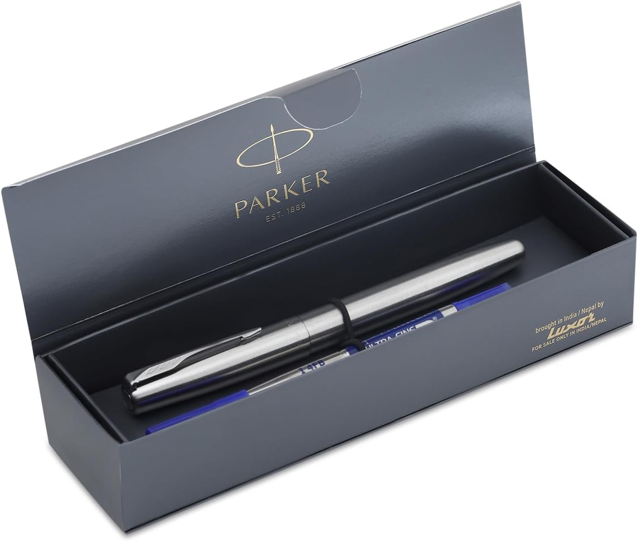 Parker Frontier Stainless Steel Roller Ball Pen (Blue), 1 Count(Pack of 1) (9000020636)