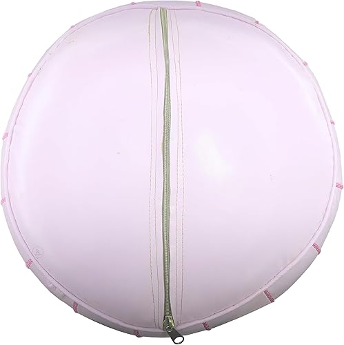 Miniatura 4 de Puf redondo de lujo hecho a mano, cómodo, bohemio, otomano y reposapiés, piel de cabra premium (sin relleno) (1 - marrón claro) (rosa)