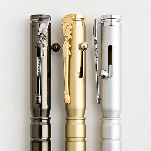 Miniatura 2 de Bolígrafo en forma de bala de latón con clip de diseño de rifle, oro satinado