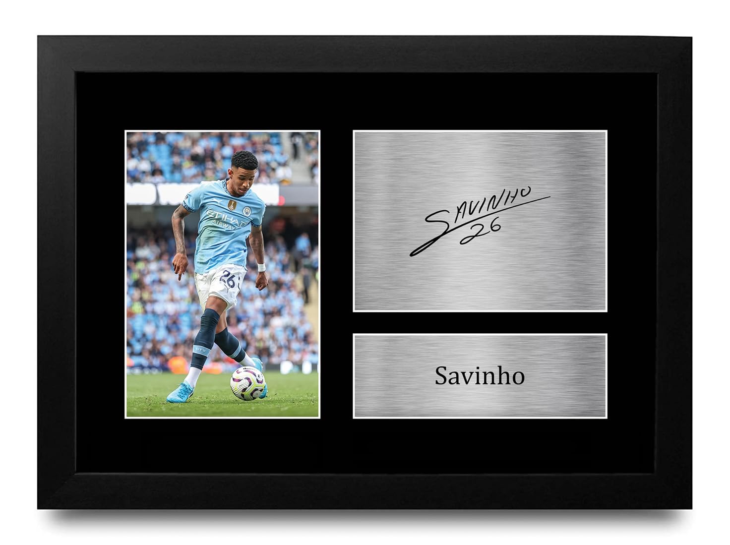 HWC Trading Savinho Manchester City Gifts Printed Signed Autograph Picture for Football Fans and Supporters - A4 Framed