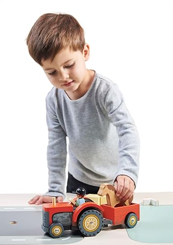 Miniatura 4 de Tender Leaf Toys - Tractor de corral - Juguete de tractor de madera con remolque extraíble, animales y accesorios - Juguete de juego abierto, juego