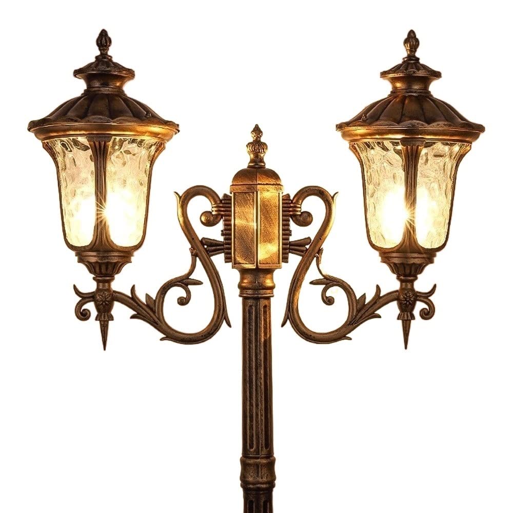 QUSYZD Lamp Post Lights Outdoor, Creative 2-Lights 2.7M European Traditional Outdoor Post Lamp Retro Garden Pillar Lantern Landscape Street Light E27 Waterproof Bollard Pathway,Brown