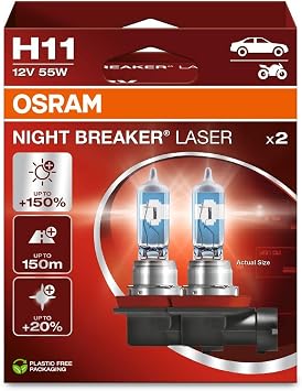 OSRAM NIGHT BREAKER LASER H11, next generation, 150% more brightness, halogen headlamp, 64211NL-HCB, 12V, passenger car, duo box (2 lamps)