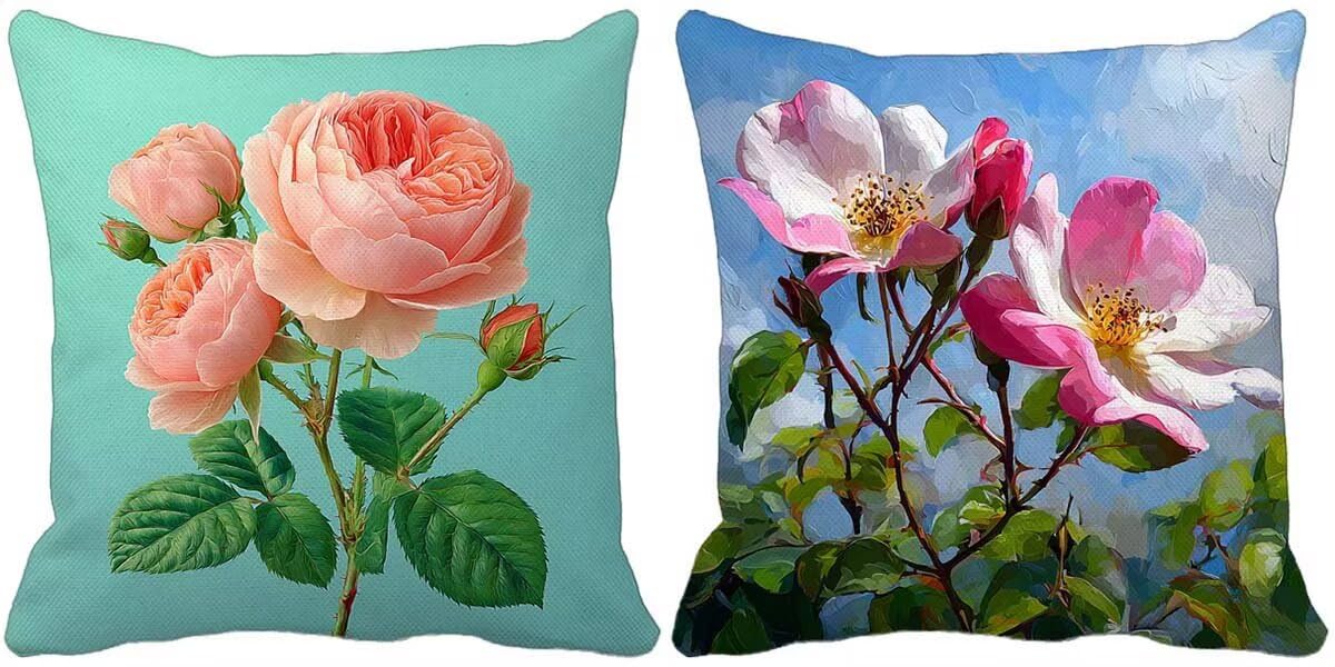 Retro Kissenbezug 55x55 2er Set Outdoor Kissen Blume Kissenbezüge Leinen Quadrat Sofakissen Mit Unsichtbarem Reißverschluss für Schlafzimmer Wohnzimmer Sommer Garten Balkon Terrassen Deko c8-a5209