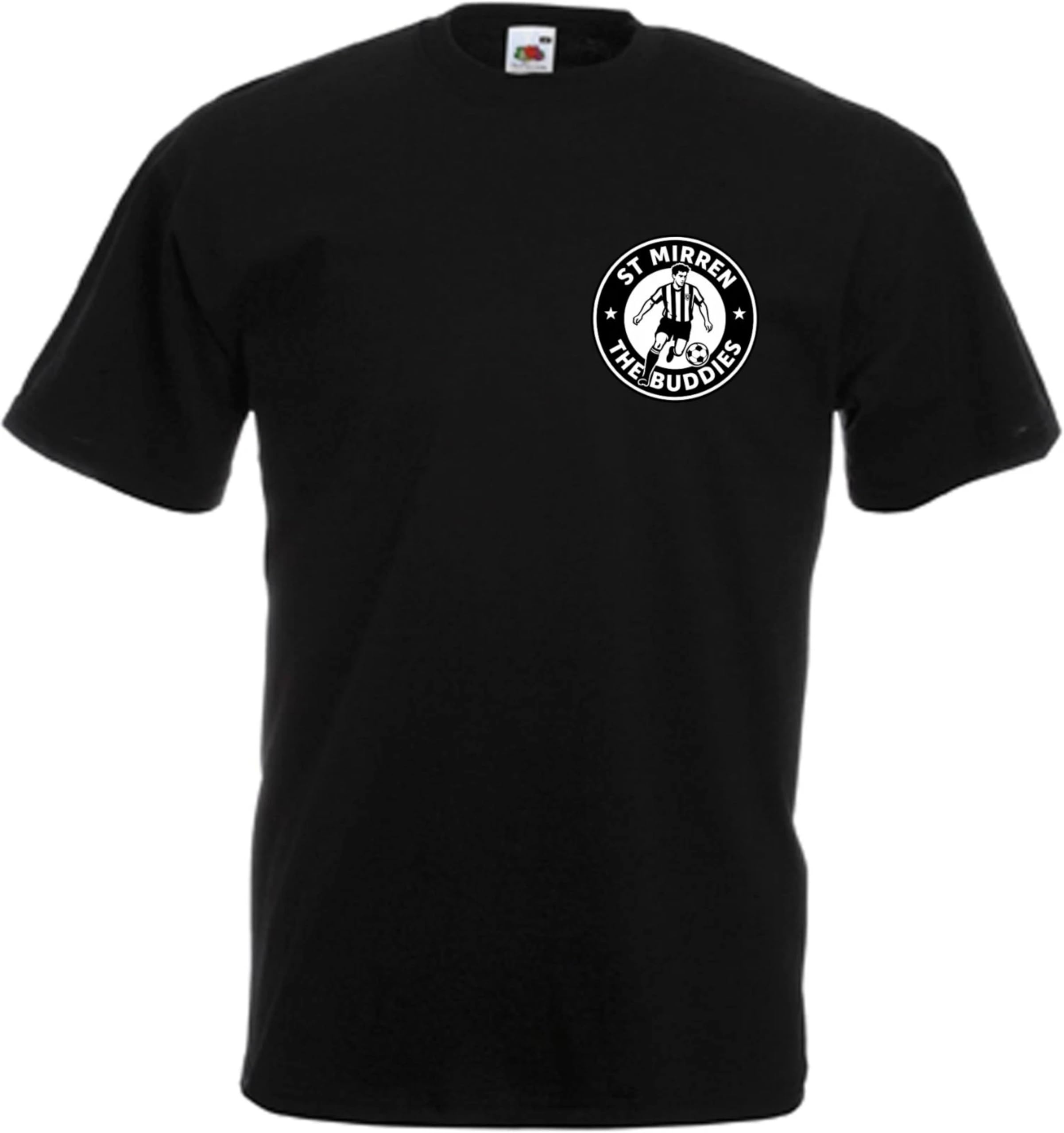Fruit of the Loom St Mirren T-Shirt The Buddies Breast Logo Unisex Adult Football Fan Cotton Short Sleeve Top Black XXL
