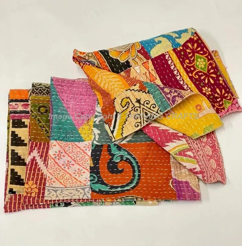 THRIVING Set of 12 Pcs Vintage Kantha Cotton Place Mats, Dinning Table Decor Mats, Table Runner, Table Cloths, Kitchen & Table Linens Handmade Place Mat Desk Table Pads, Kitchen Napkins 19" x 13"