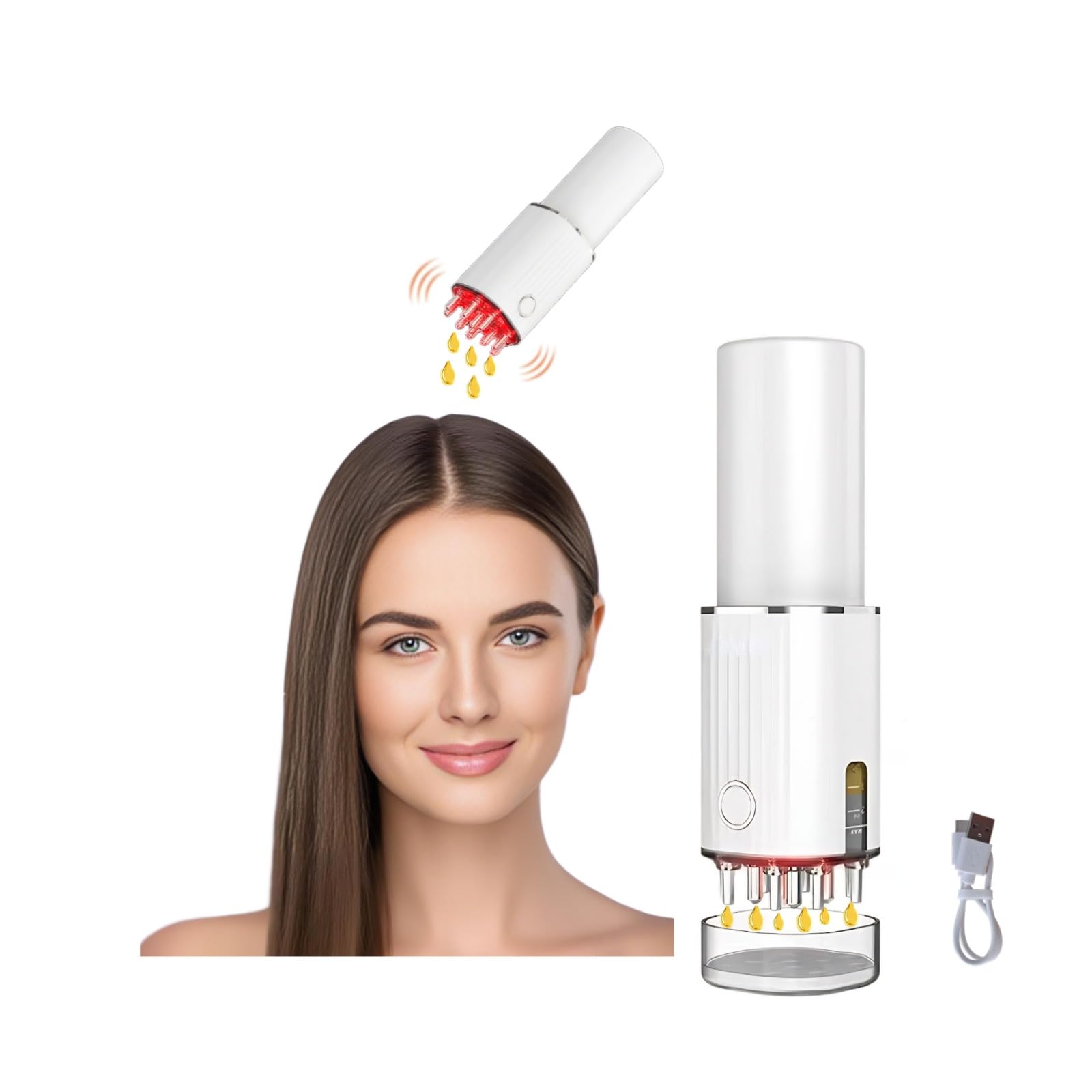 Scalp Massager and Hair Oil Applicator 2 in 1 3 Vibration Modes 5ml Bottle Precision Dispenser 2ml USB-C Rechargeable Red Light Therapy Gift for Women Men