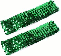 2PCS Elastic Sparkly Headband 5cm Wide Green Sequin Headbands For Women,Non-Slip Glitter Sport Headband