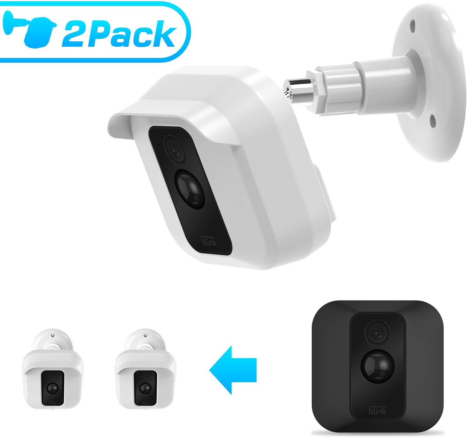 MASCARRY Blink XT Home Security Camera Wall Mount Bracket ， Weather Proof 360 Degree Protective Adjustable Indoor and Outdoor Mount Cover Case for Blink XT Camera (White(2 Pack))