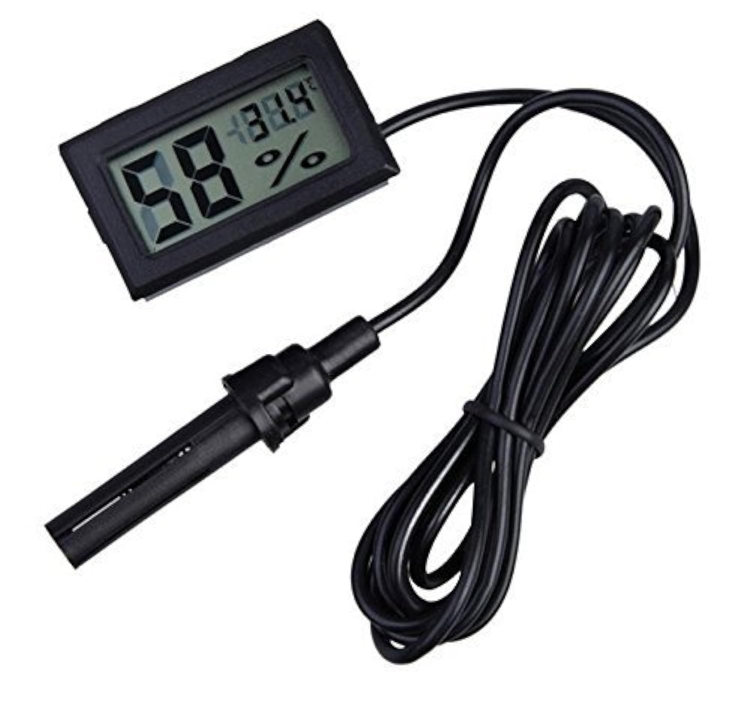 ARCELI2-in-1 Digital LCD Embedded Thermometer Hygrometer with External for Reptile Incubator Aquarium Poultry - Black