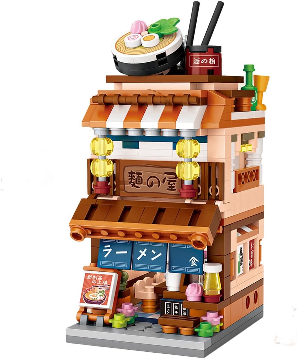 Japanese City Street View Ramen Shop, MOC Creative Mini Building Blocks House Set 412 pcs, Simulation Architecture Construction Toy, Gifts Idea for Kids Adults (1654)