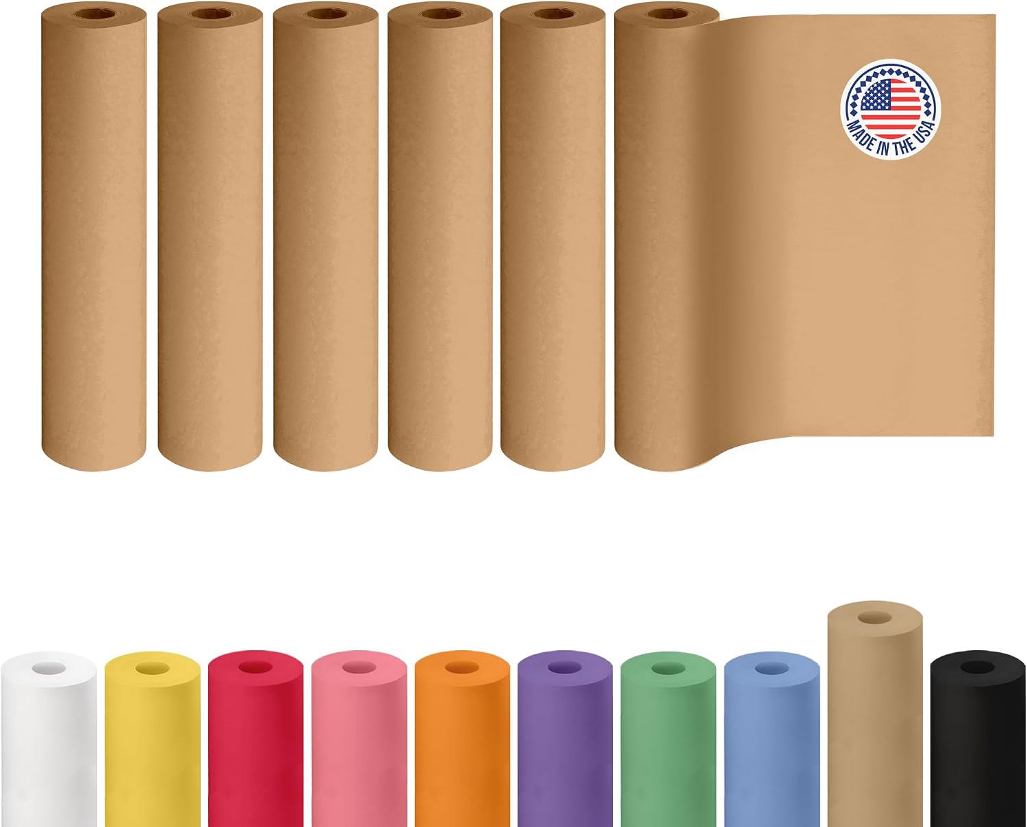 Brown Paper Roll 24" x 1800" (150 feet), Pack of 6 - USA-Made Brown Packing Paper 50lb Thickness for Moving, Shipping, Crafts/Arts - 100% Recycled Natural Wrapping Material by IDL Packaging