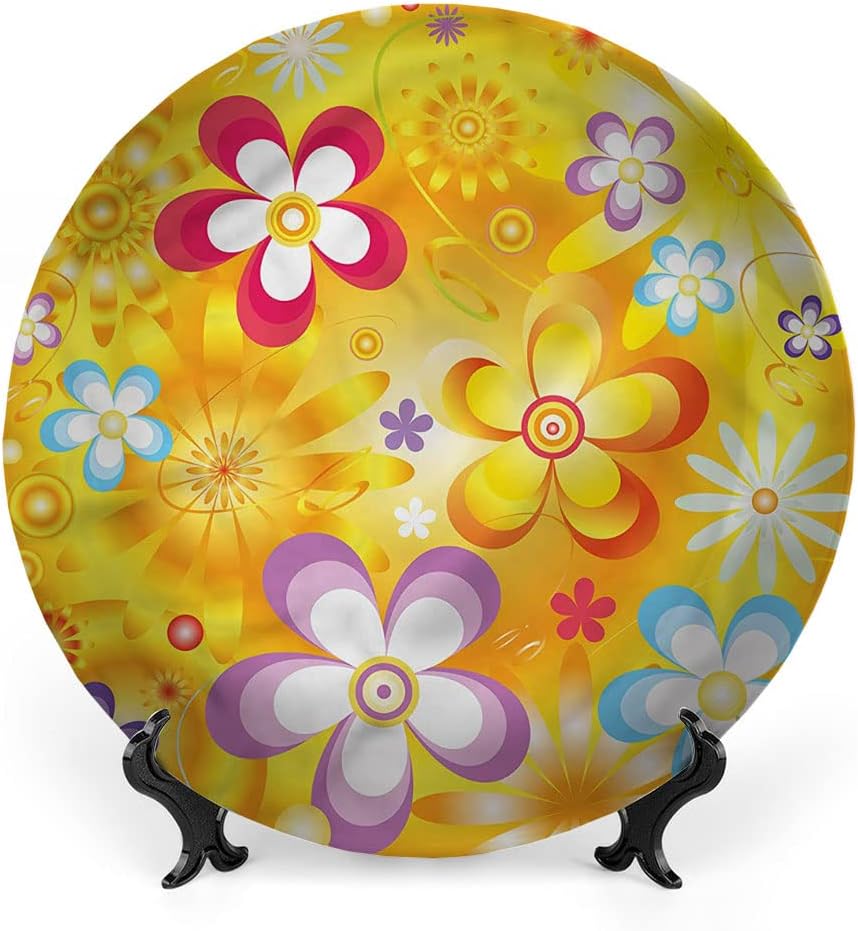Ceramic Plates, Floral Decorative Ceramic Plates, Vibrant Daisies Cheerful, 6 Inch, Household Plates Decorative, Multicolor